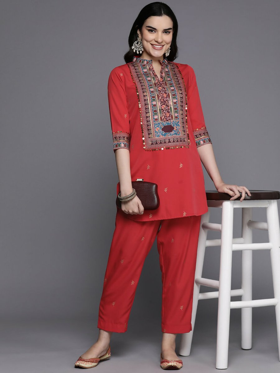 Ahalyaa Women's Traditional Wear Co-ods - Red - Swadesiicart