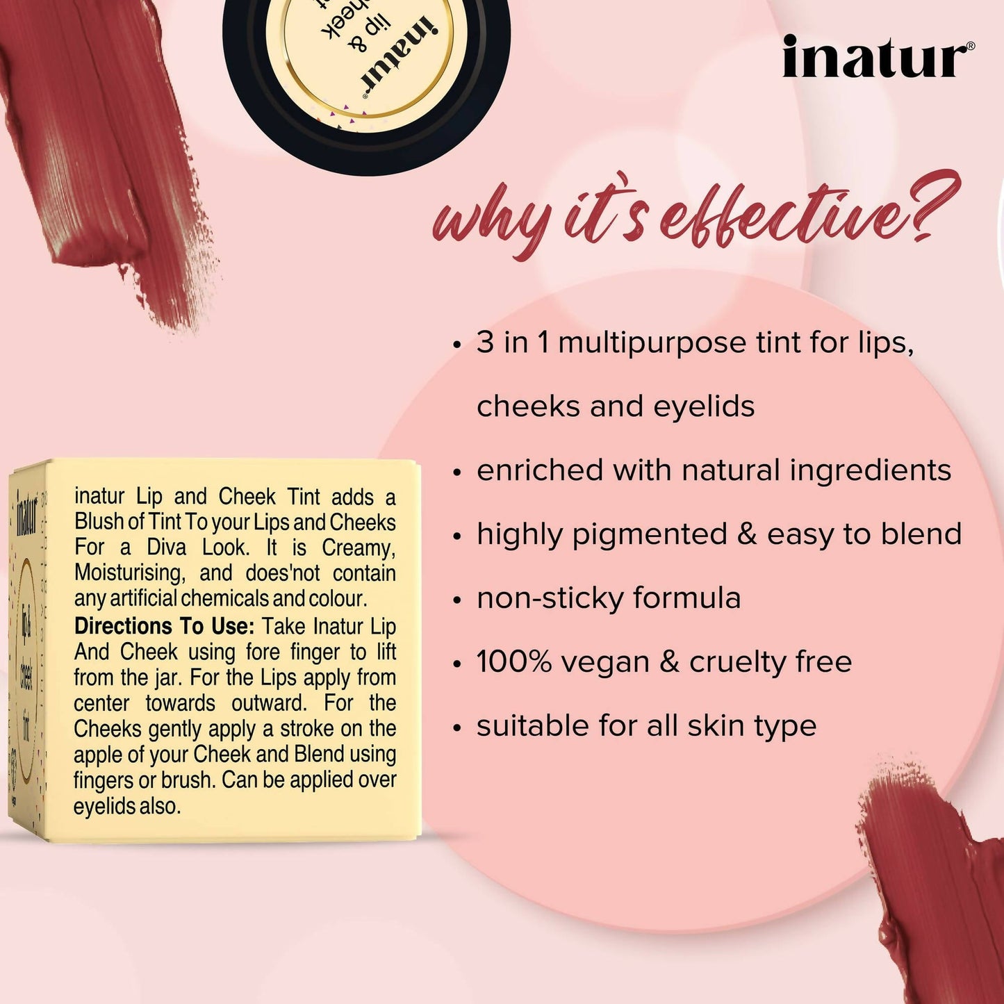 Inatur Lip and Cheek Tint Rose Berry - Swadesiicart