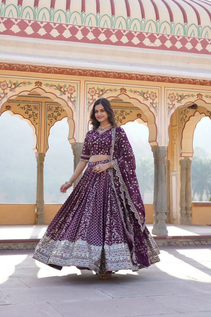 Lorenvalley Purple Pure Viscose Jacquard With Embroidered Sequins work Lehenga Choli | Swadesiicart