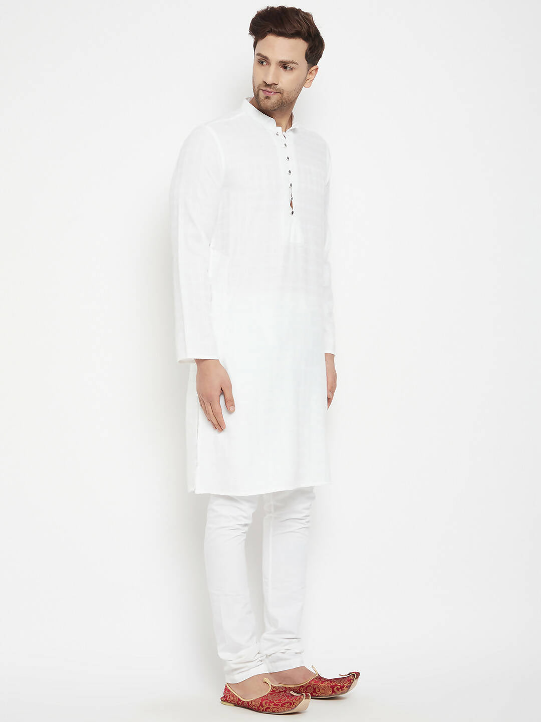 Even Apparels White Viscose Long Men's Kurta With Band Collar | Swadesiicart