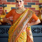 Vishnu Weaves Women's Yellow Paithani Patola Silk Zari Woven Saree with Unstitched Blouse - Swadesiicart