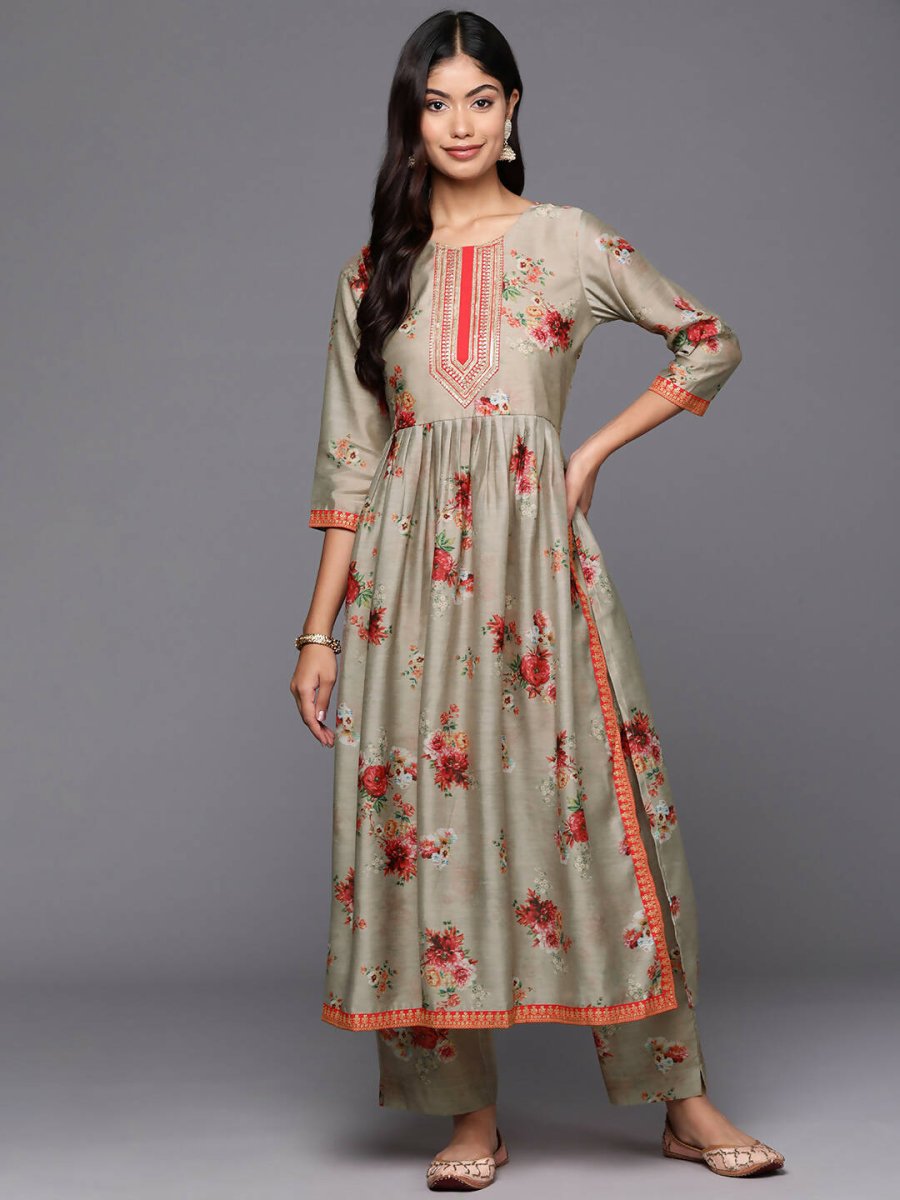 Ahalyaa Women's Traditional wear Kurta Set - Tan | Swadesiicart