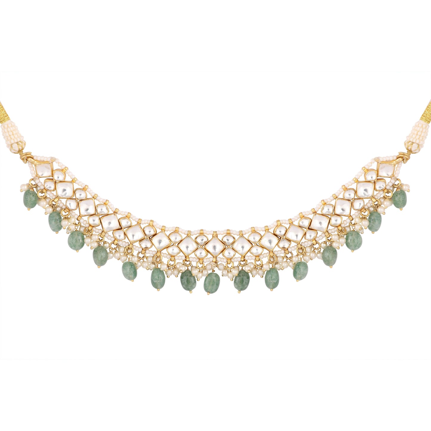 Nuyug 22K Gold Plated Royal Kundan Necklace with Green Stones | Swadesiicart