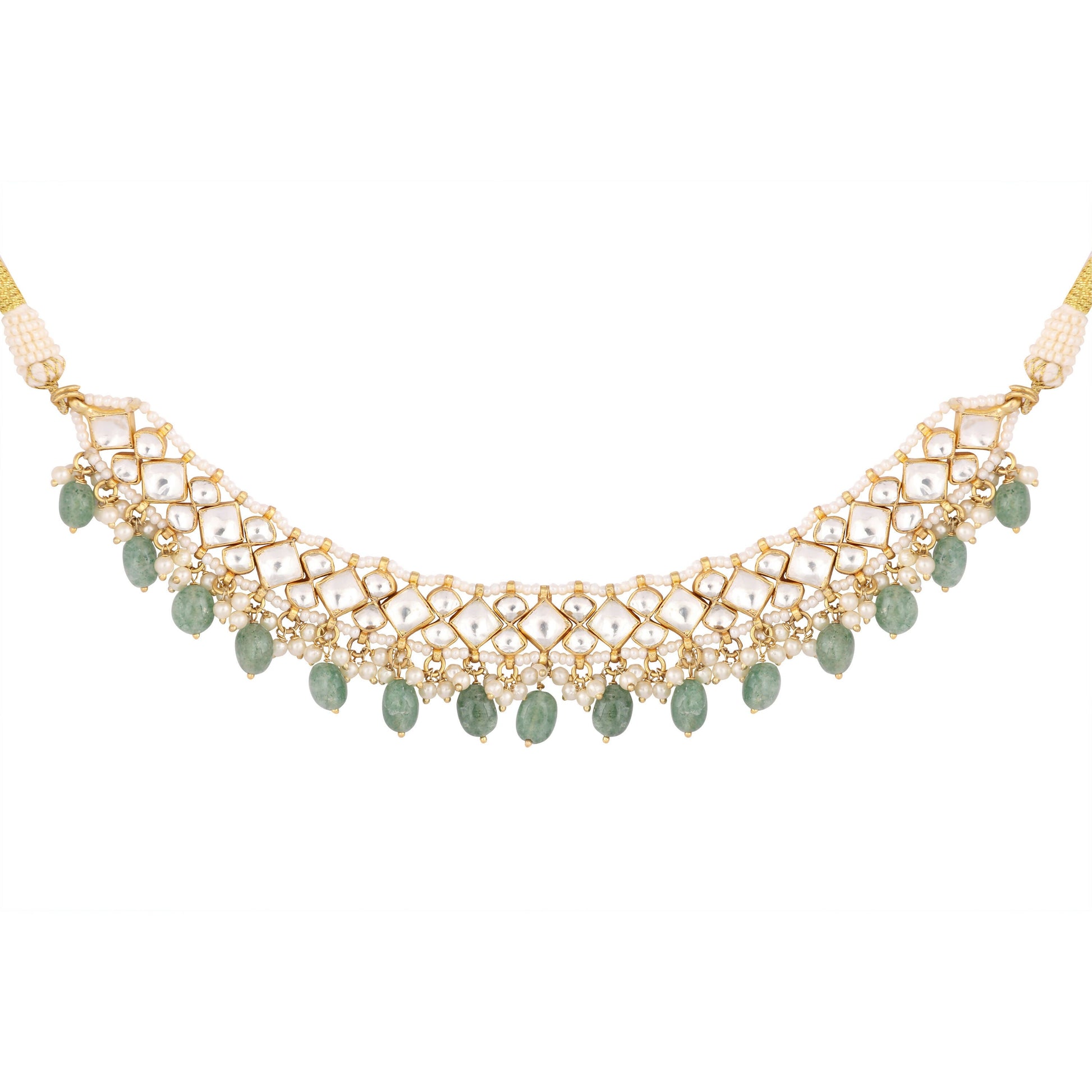 Nuyug 22K Gold Plated Royal Kundan Necklace with Green Stones | Swadesiicart
