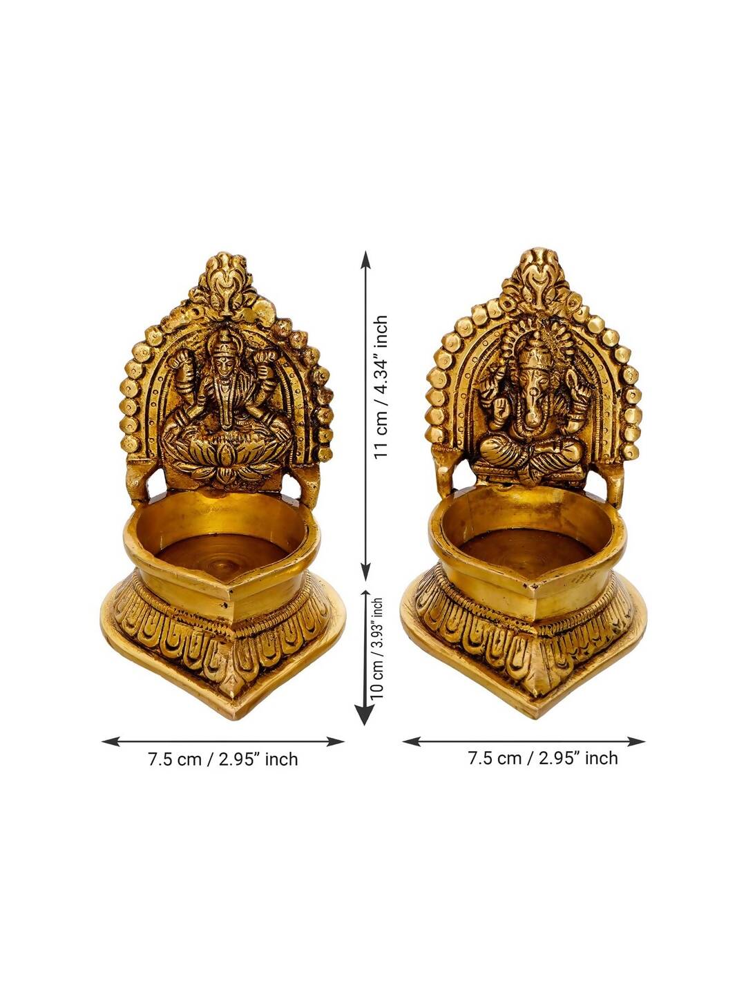 eCraftIndia Set of 2 Gold-Toned Handcrafted Brass Laxmi Ganesha Idol Deepak | Swadesiicart