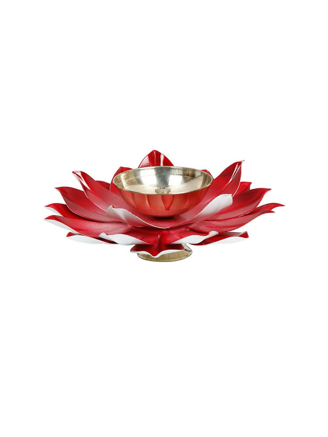 CraftVatika Red Lotus-Shaped Pooja Diya Oil Lamp | Swadesiicart