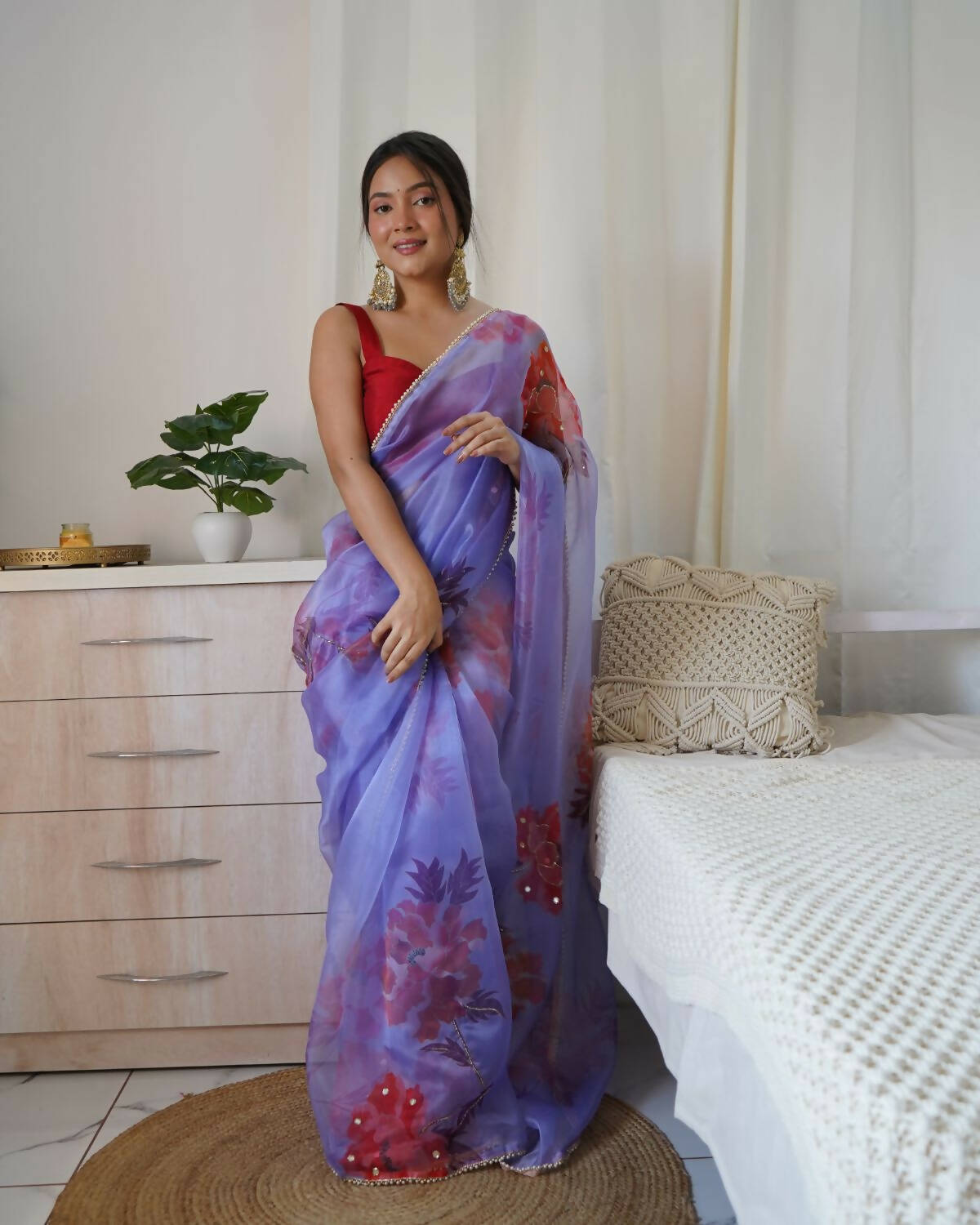 Vamsee Blue Organza Saree - Swadesiicart