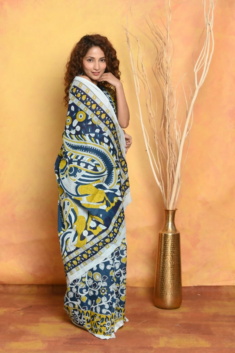 Very Much Indian Handblock Printed Cotton Saree With Natural Dyes | Swadesiicart