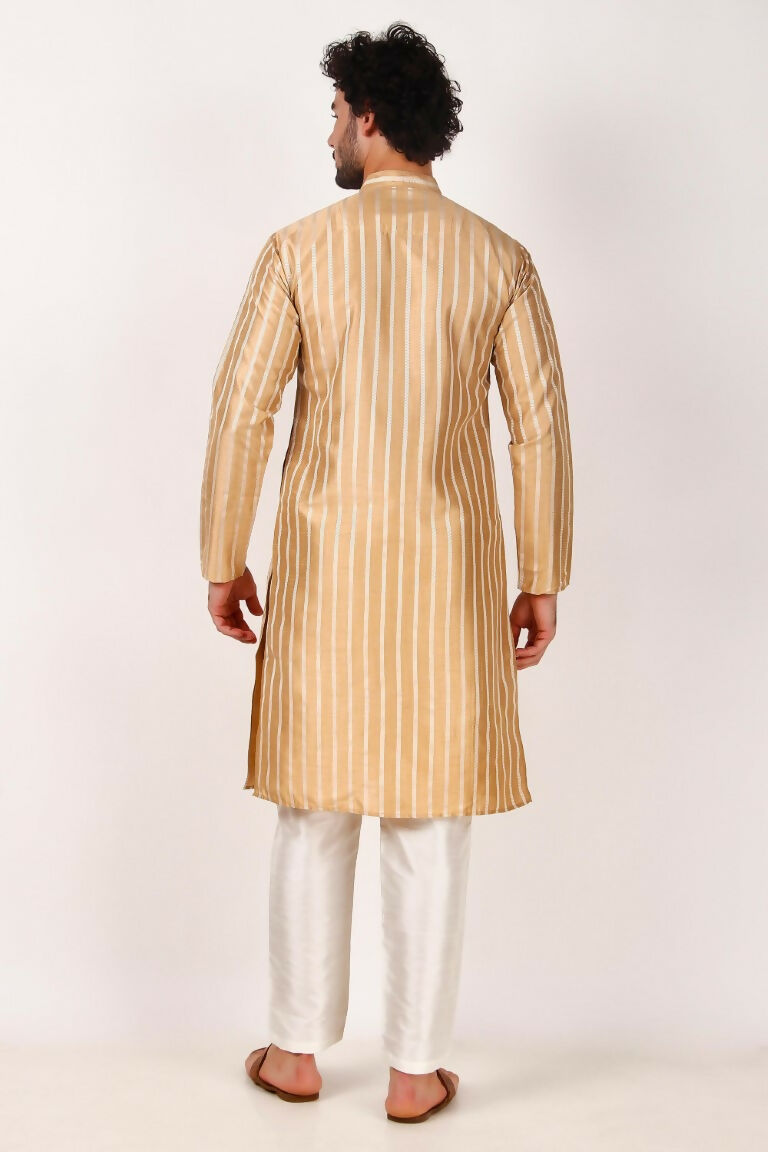 Brown Art Silk Woven Designer Men's Rajwadi Kurta Set - Mahotsav