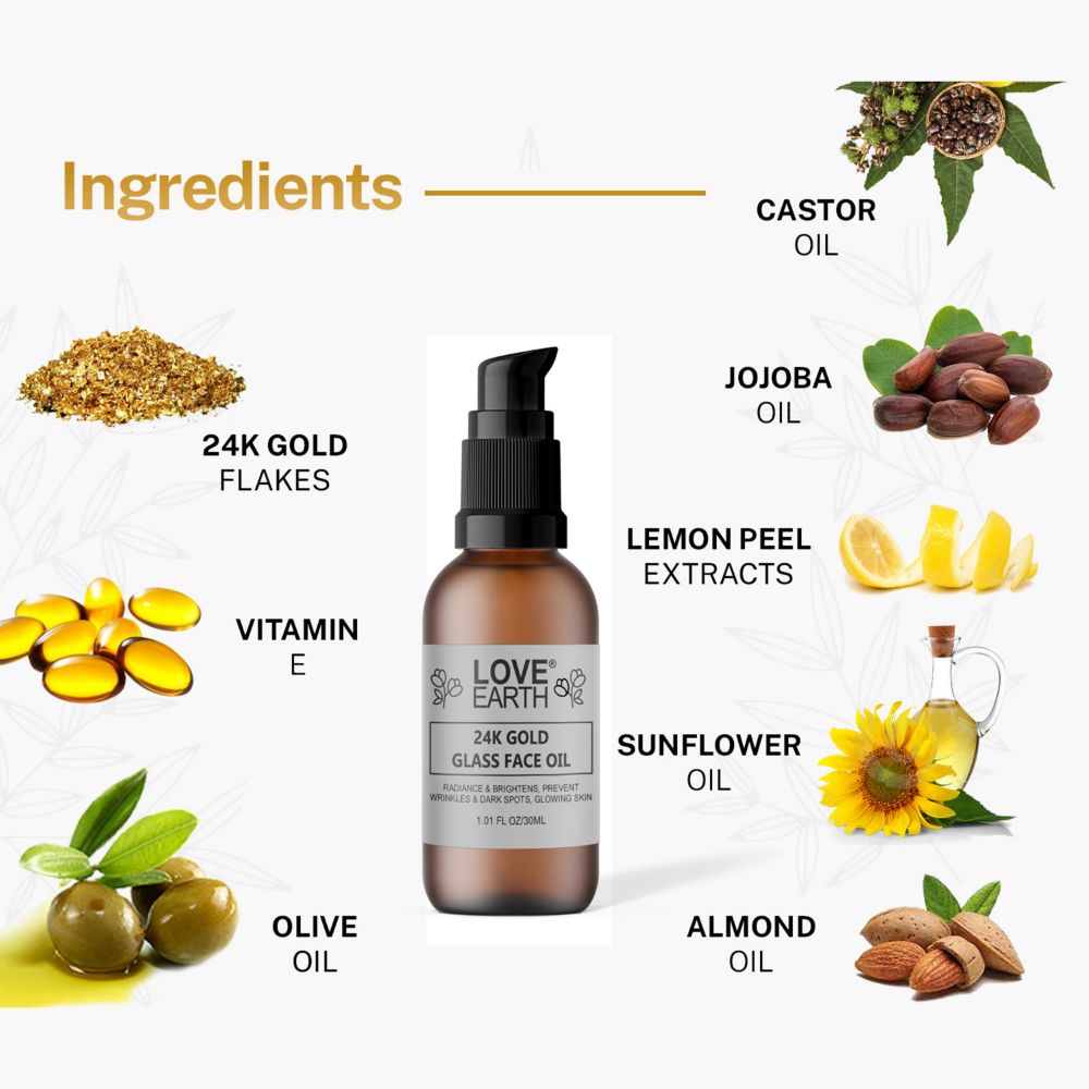 Love Earth 24K Gold Glass Face Oil | Swadesiicart