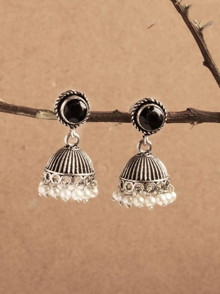 Mominos Fashion Johar Kamal Oxidised Stone Stud Jhumka | Swadesiicart