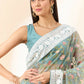Blue Organza Floral Embroidered Saree with Unstitched Blouse Piece - Roozal