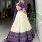 Lorenvalley Offwhite and Purple Tussar Silk Patola Print Lehenga Choli | Swadesiicart