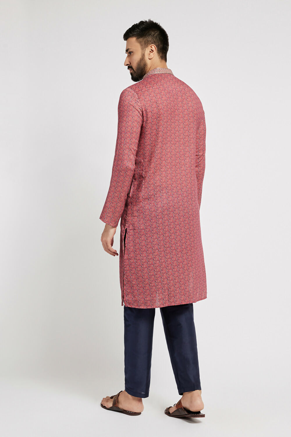 Ethnic India Pink Men's Kurta Abstract Polyester | Swadesiicart