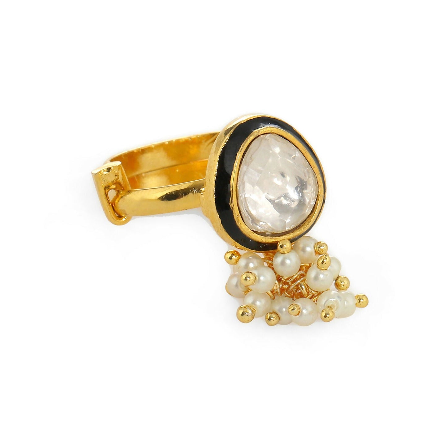 Kundan Ring with Pearls (Gold) - Ruby Raang | Swadesiicart