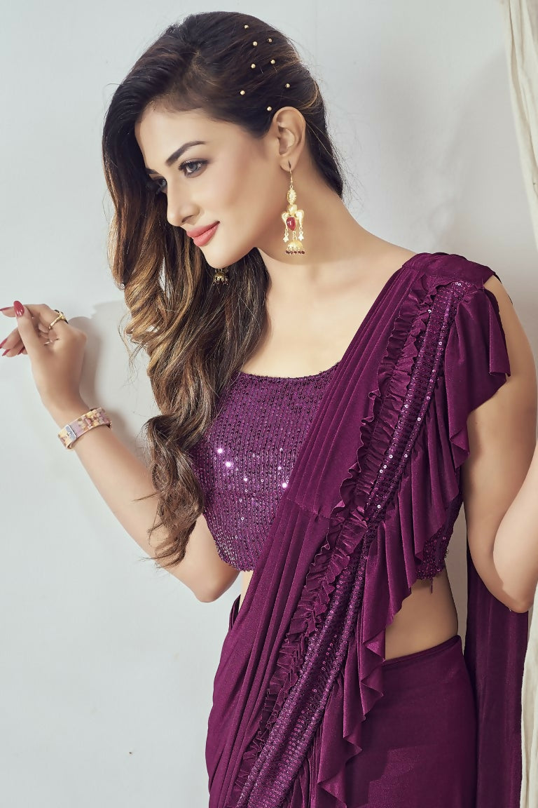 Mahotsav Women's Magenta Lycra Embellished Ready To Wear Saree With Stitched Blouse | Swadesiicart