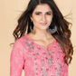 NOZ2TOZ Women's Printed & Embroidered Straight Cotton Pink Stitched Kurta (1Pc) - Swadesiicart