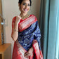 DEIANA'S Beautiful Designer Golden zari Soft Lichi Silk Saree - Blue - Swadesiicart