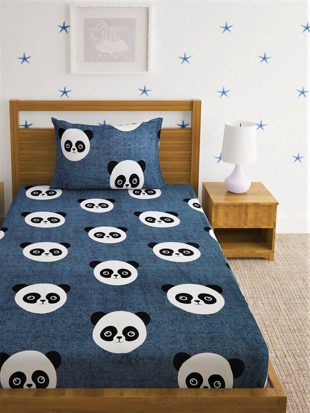 Home Sizzler Grey & White Graphic 144 TC Bedsheet with Pillow Covers - Swadesiicart