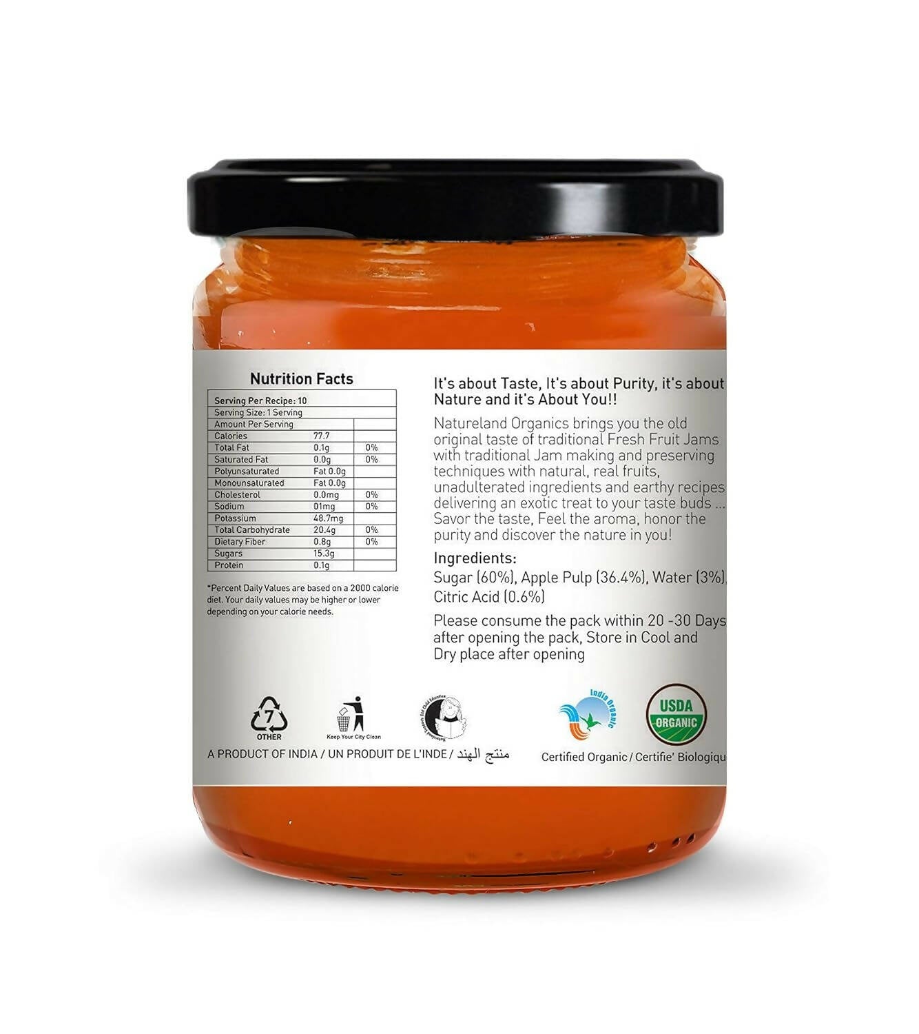 Nature Land Organics Apple Jam - Swadesiicart