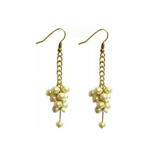 Tiaraa Off-White Pearl Alloy Hanging Fashion Earrings