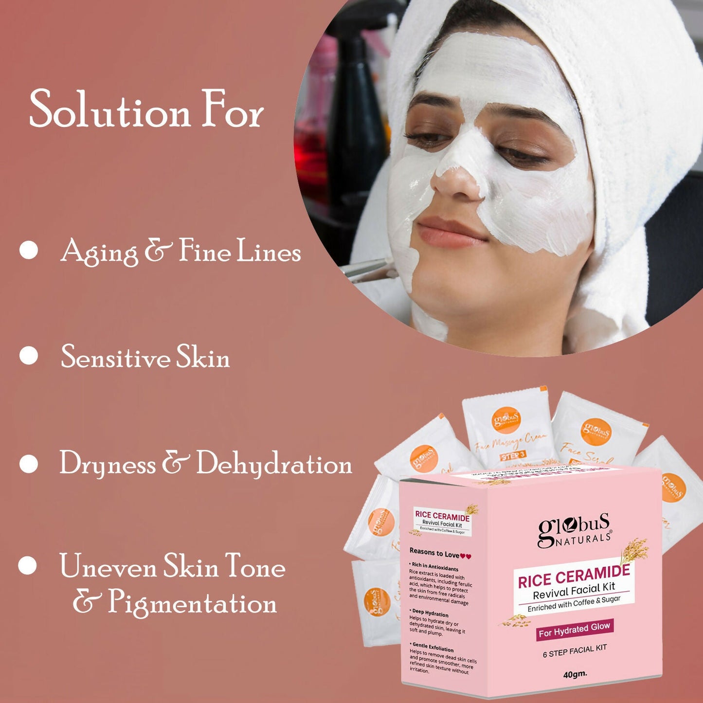 Globus Naturals Rice Ceramide 6 Step Facial Kit For Korean Glass Skin | Swadesiicart