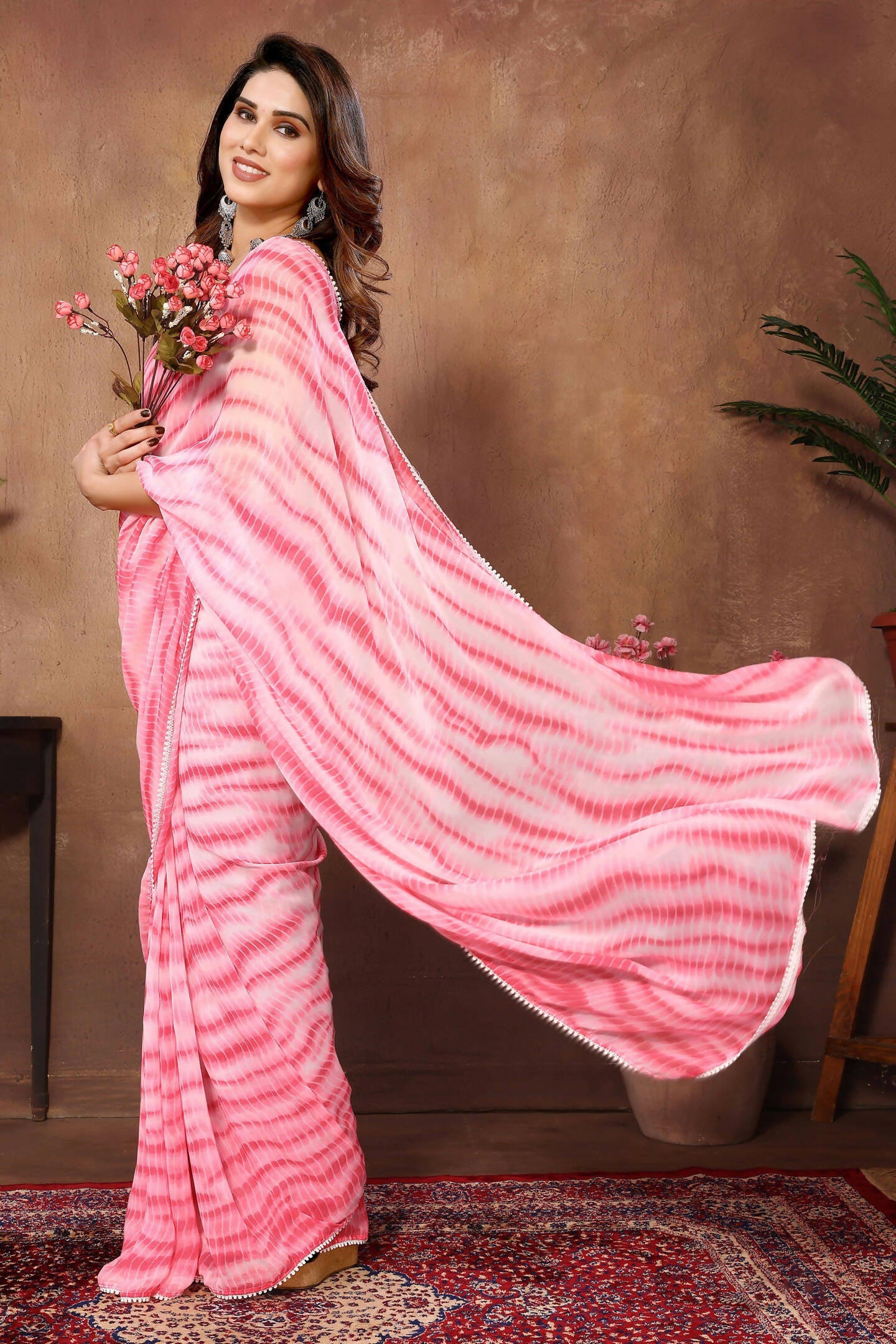 Partywear Designer Pink Georgette Fancy Saree - Satrangi | Swadesiicart