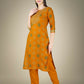 Jyoti Fashion Women's Yellow Cotton Magic Slub Embroidery & Sequence work Kurta with Trouser & Dupatta | Swadesiicart