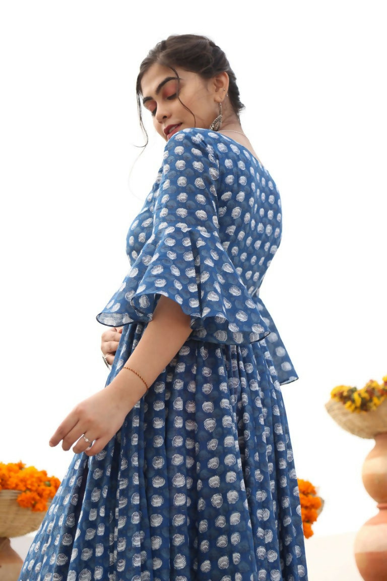 Jyoti Fashion Women's Blue Heavy Digital Printed Cotton Silk Anarkali Dress | Swadesiicart