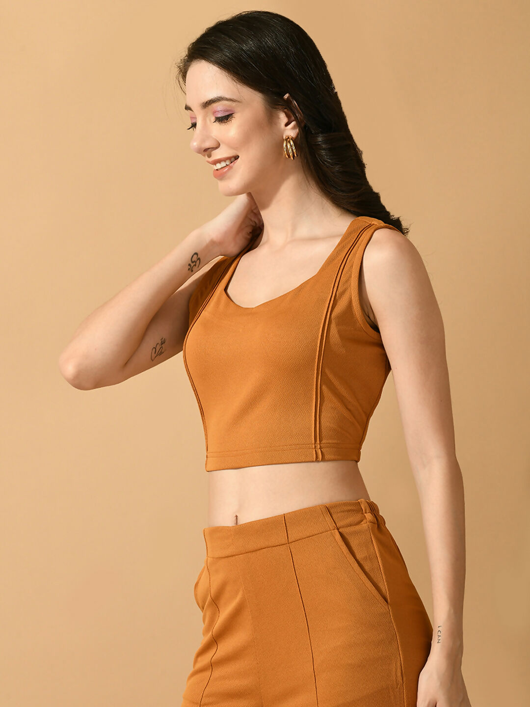 Myshka Women's Mustard Solid Top With Trousers - Swadesiicart