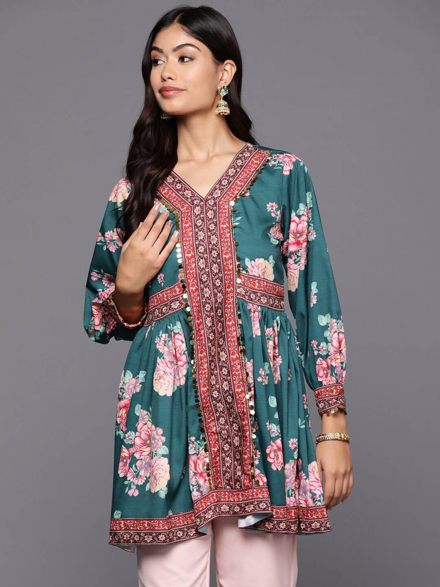 Ahalyaa Women's Traditional wear Tunic - Green | Swadesiicart