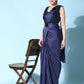 Blue Imported Crush Lycra Texture Pattern Ready to Wear Saree with stitched Blouse - Nirvana | Swadesiicart