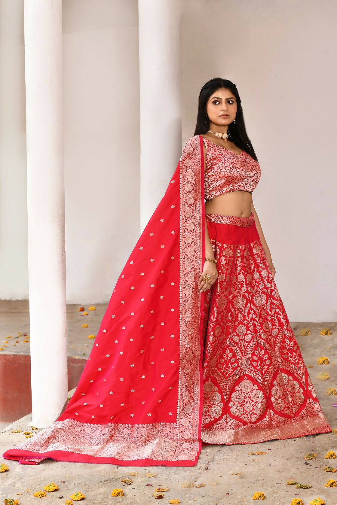 Joban Fashion Fuchsia Soft Pure Handloom Banarasi Silk Lehenga | Swadesiicart