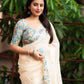 Blue Pure Linen Ethnic Motifs Saree with Unstitched Blouse - Hiral Fashion | Swadesiicart