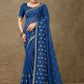 Blue Georgette Embroidered Saree with Unstitched Blouse Piece - Avika