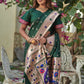 Vishnu Weaves Women's Bottle Green Banarasi Silk Zari Woven Paithani Saree with Unstitched Blouse - Swadesiicart