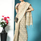 Vishnu Weaves Women's Beige Lucknowi Cotton Chikankari Woven Saree with Blouse - Swadesiicart