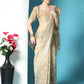 Vishnu Weaves Women's Beige Lucknowi Cotton Chikankari Woven Saree with Blouse - Swadesiicart