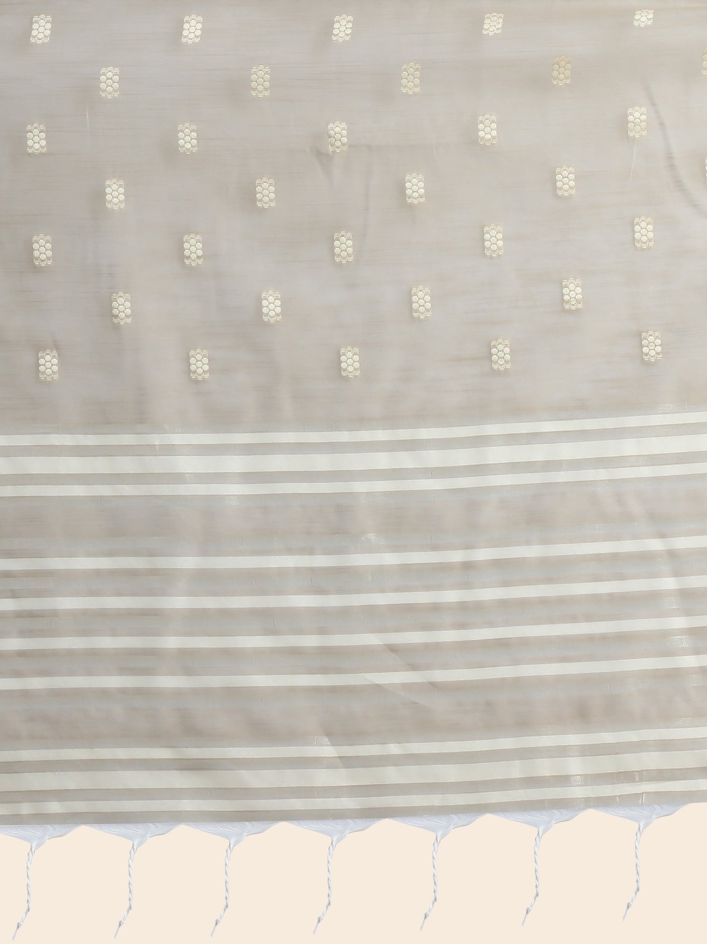 Vishnu Weaves Women's Beige Lucknowi Cotton Chikankari Woven Saree with Blouse - Swadesiicart