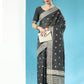 Vishnu Weaves Women's Black Lucknowi Cotton Chikankari Woven Saree with Blouse - Swadesiicart