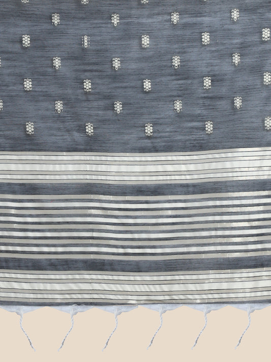 Vishnu Weaves Women's Black Lucknowi Cotton Chikankari Woven Saree with Blouse - Swadesiicart