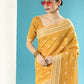 Vishnu Weaves Women's Mustard Lucknowi Cotton Chikankari Woven Saree with Blouse - Swadesiicart