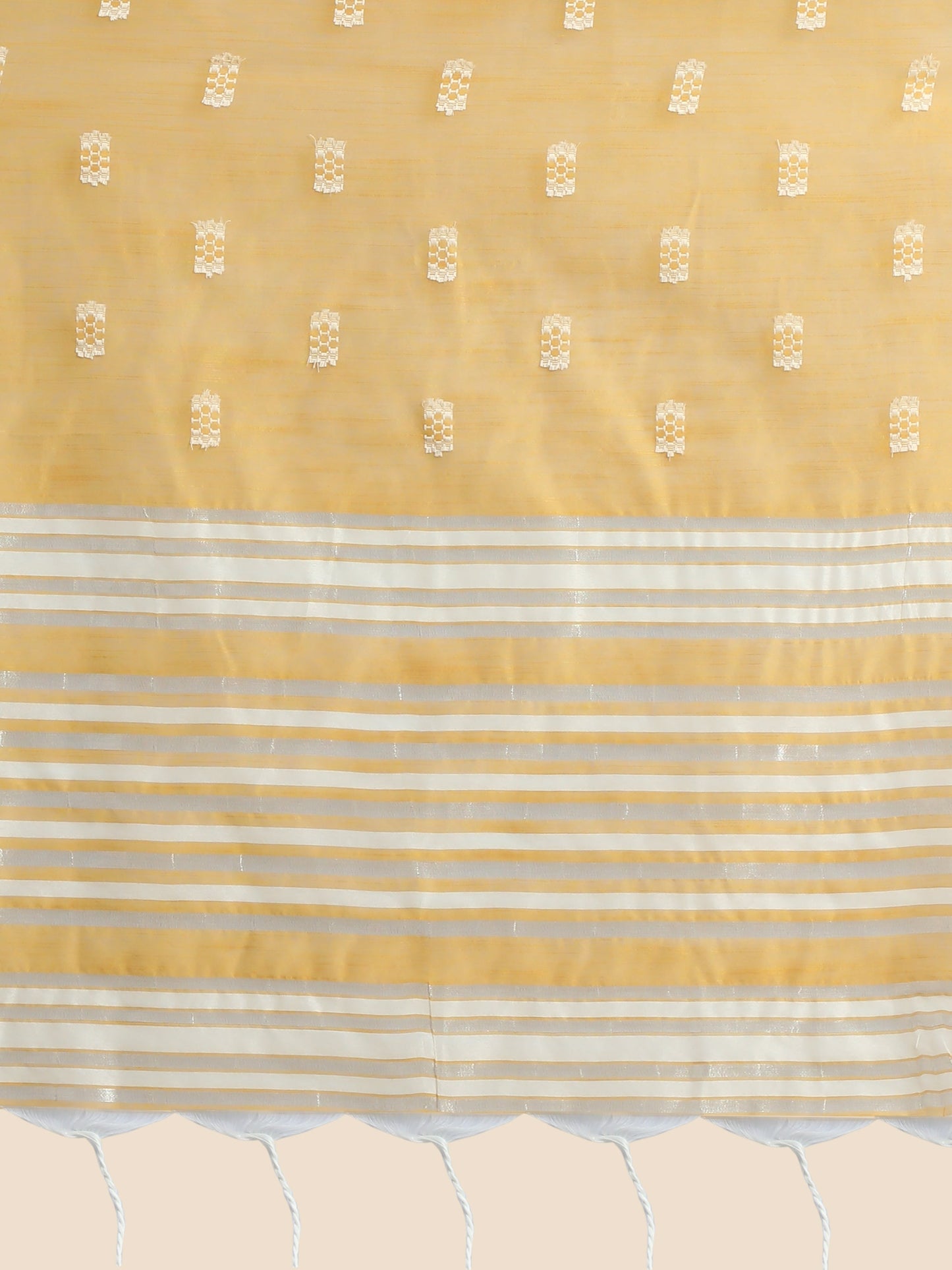 Vishnu Weaves Women's Mustard Lucknowi Cotton Chikankari Woven Saree with Blouse - Swadesiicart