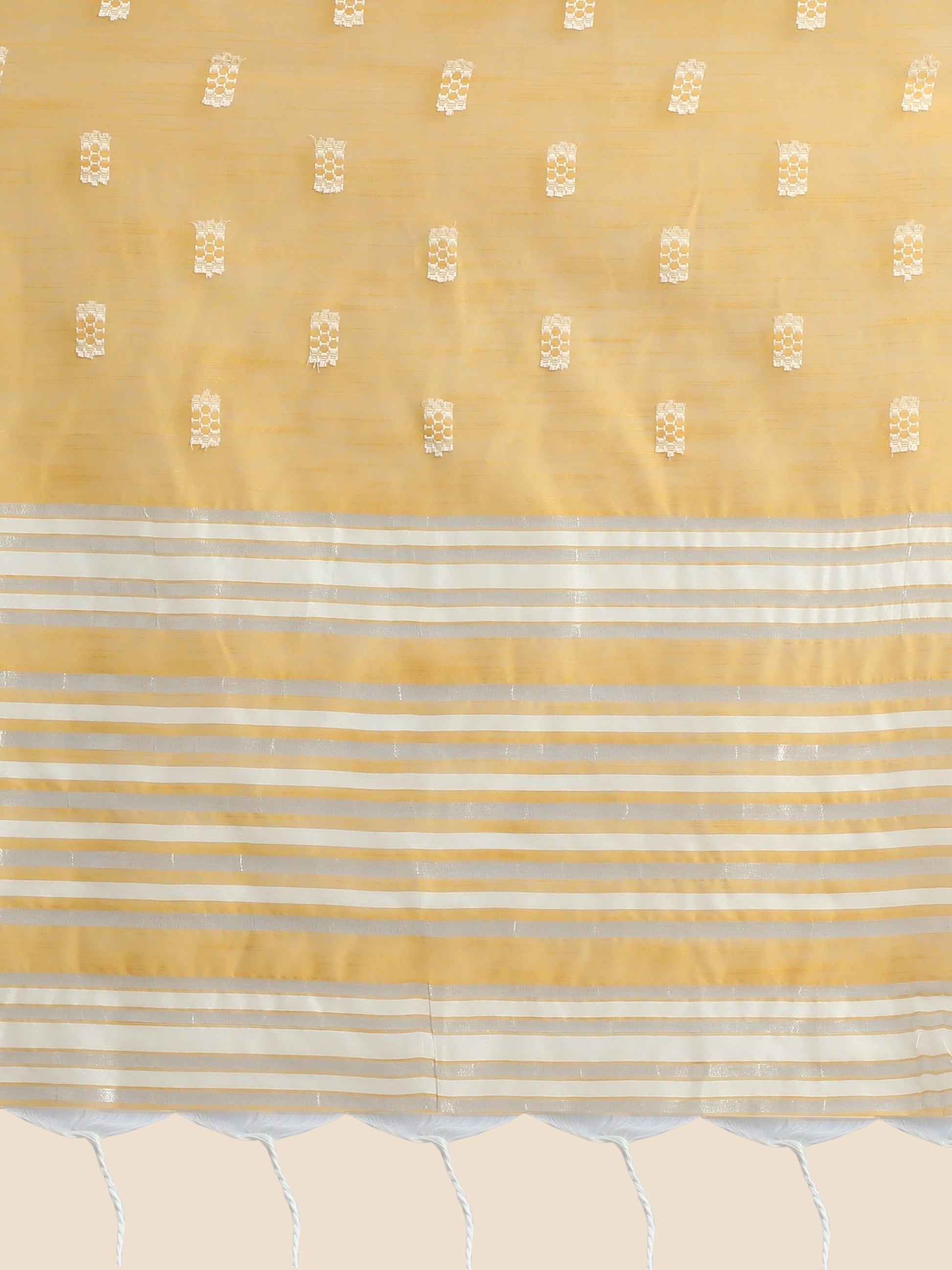 Vishnu Weaves Women's Mustard Lucknowi Cotton Chikankari Woven Saree with Blouse - Swadesiicart