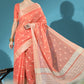 Vishnu Weaves Women's Orange Lucknowi Cotton Chikankari Woven Saree with Blouse - Swadesiicart