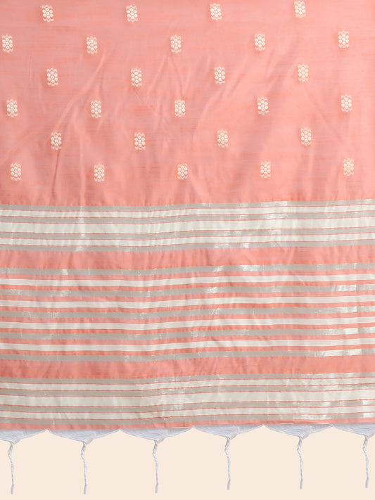 Vishnu Weaves Women's Orange Lucknowi Cotton Chikankari Woven Saree with Blouse - Swadesiicart