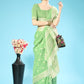 Vishnu Weaves Women's Pista Lucknowi Cotton Chikankari Woven Saree with Blouse - Swadesiicart