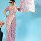 Vishnu Weaves Women's Purple Lucknowi Cotton Chikankari Woven Saree with Blouse - Swadesiicart