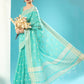 Vishnu Weaves Women's Sea Green Lucknowi Cotton Chikankari Woven Saree with Blouse - Swadesiicart