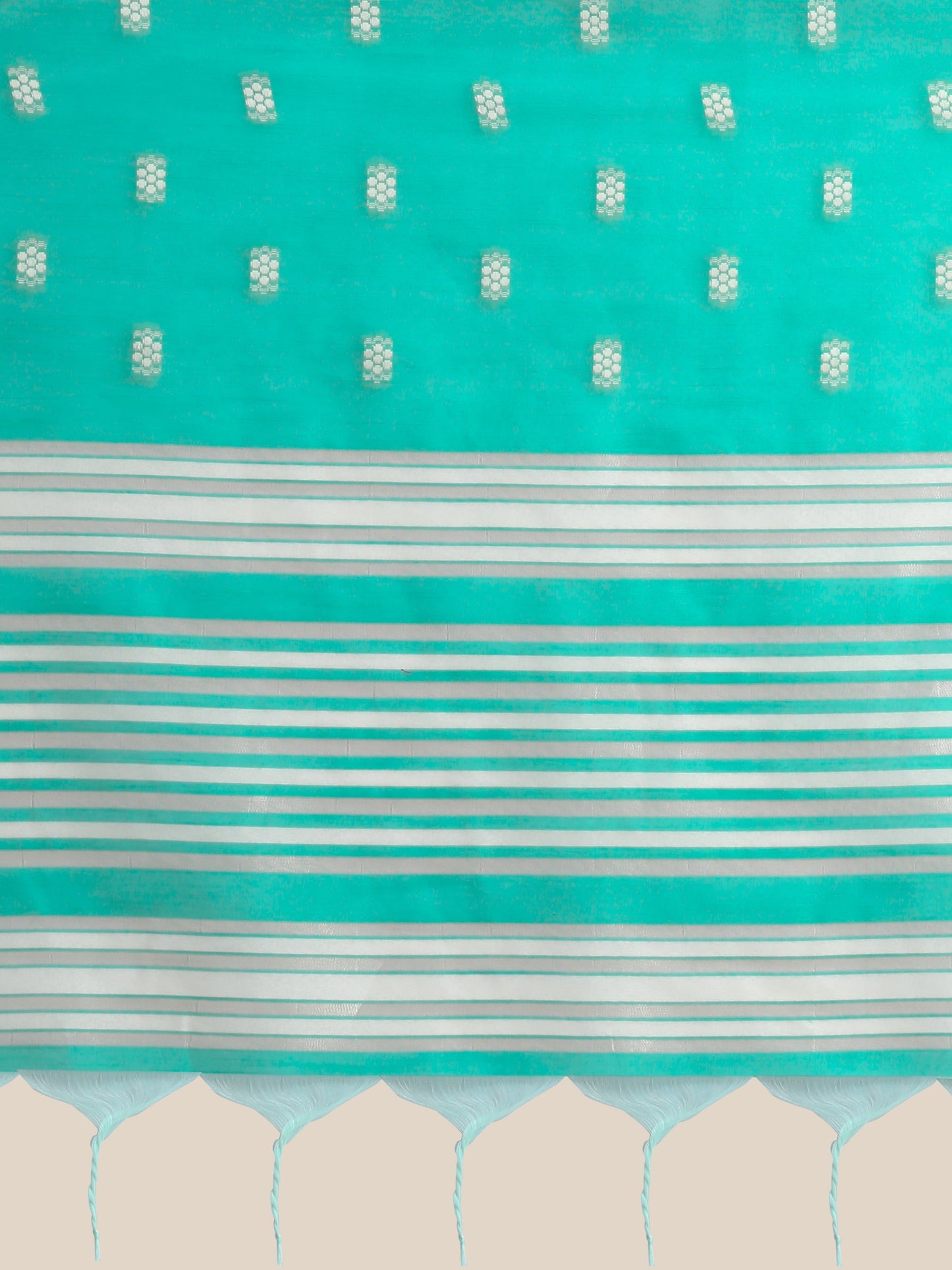 Vishnu Weaves Women's Sea Green Lucknowi Cotton Chikankari Woven Saree with Blouse - Swadesiicart